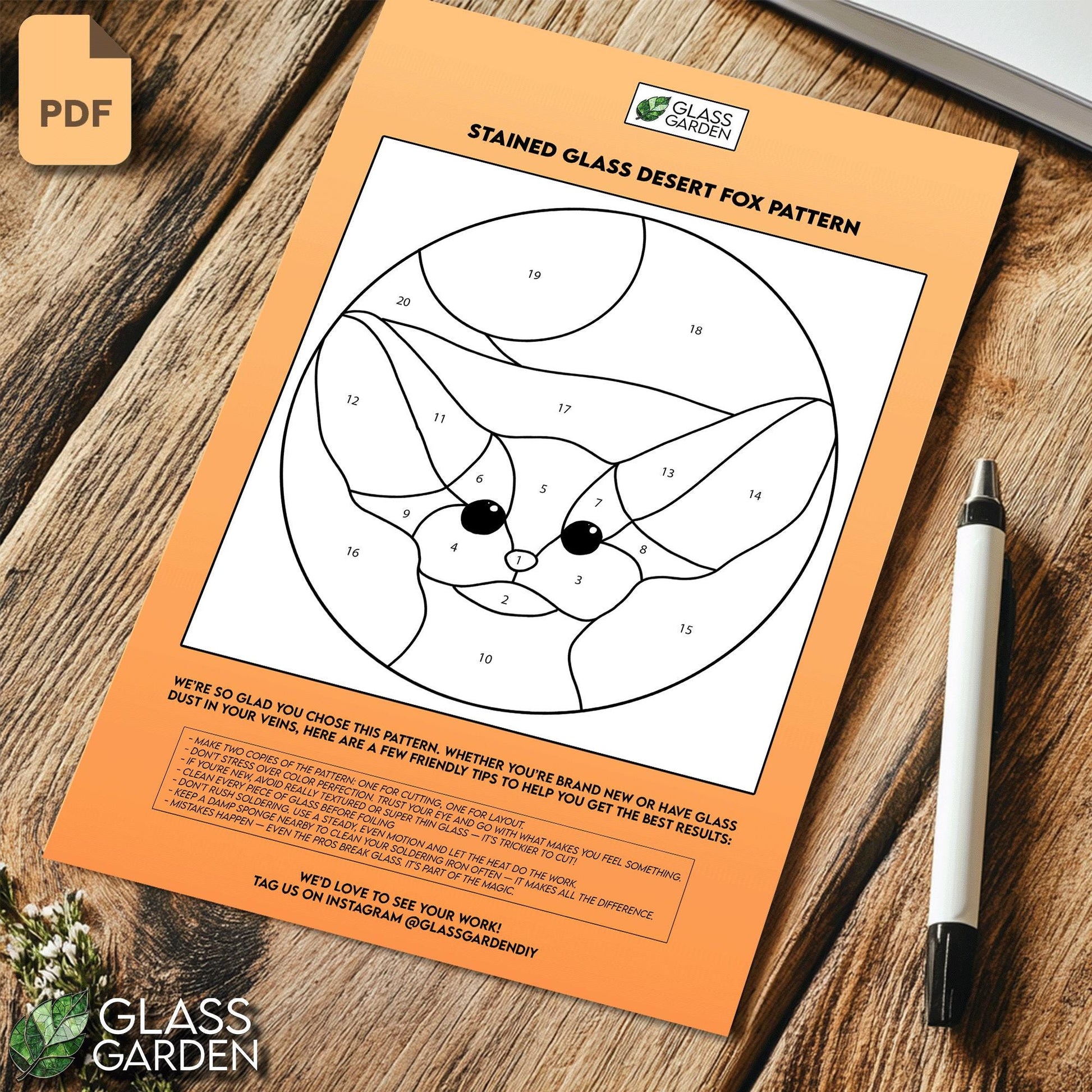 Desert Fox Stained Glass Pattern PDF – Round Desert Fox Suncatcher Design for Window, Cute Animal Glass Art, Digital Download