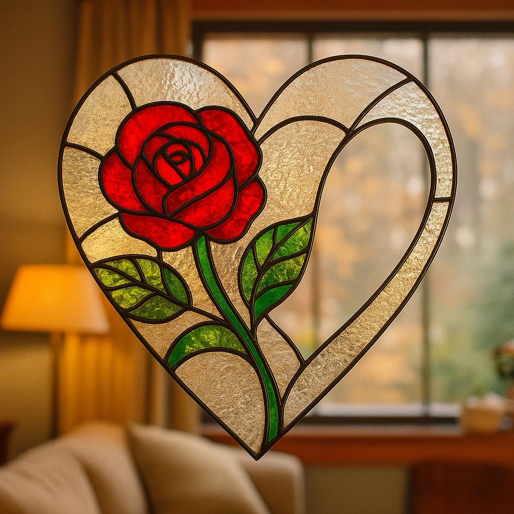 Heart & Rose – Stained Glass Pattern (Digital Download PDF)