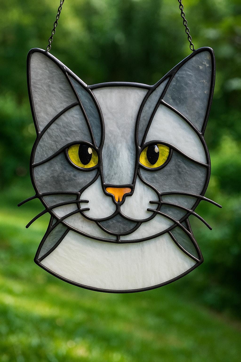 Gray Cat Stained Glass Pattern PDF – Whiskered Window Panel Template | Digital Download for DIY Pet Lovers