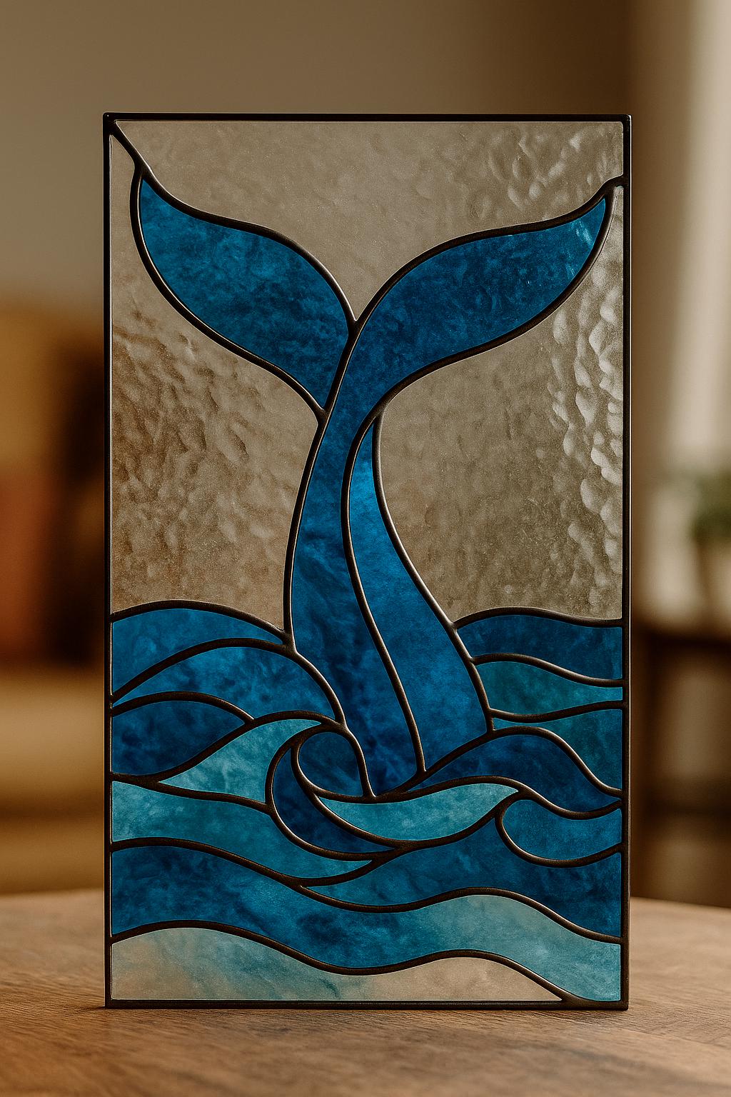 Whale Tail Stained Glass Pattern PDF – Ocean Wave Panel Design | Digital Download for Nautical DIY Glass Art
