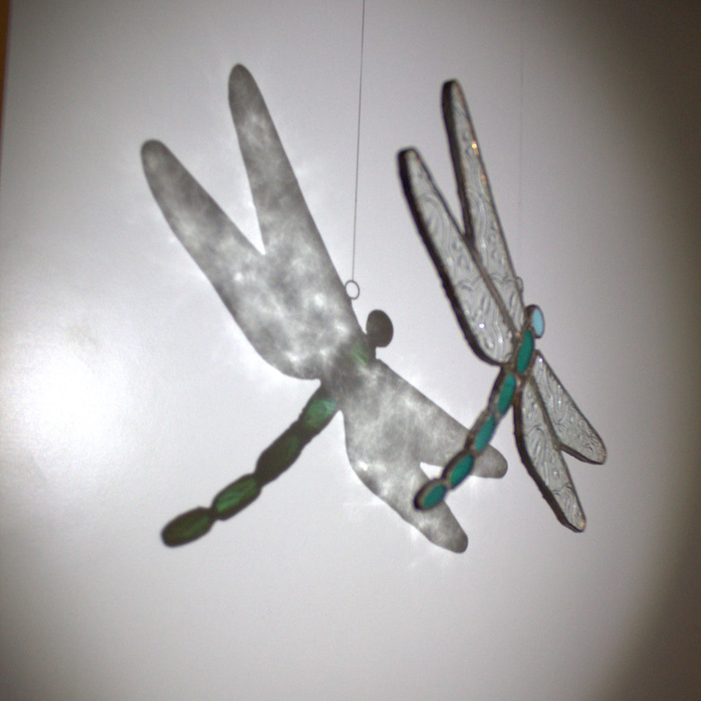 Handcrafted Stained Glass Dragonfly Suncatcher with Blue Accents | Garden of Glass | Nature-Inspired Window Decoration