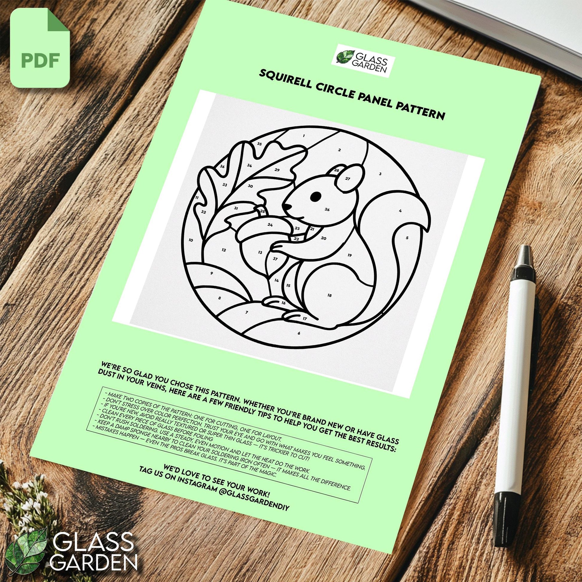 Squirrel & Acorn Round Stained Glass Pattern – Digital PDF Download