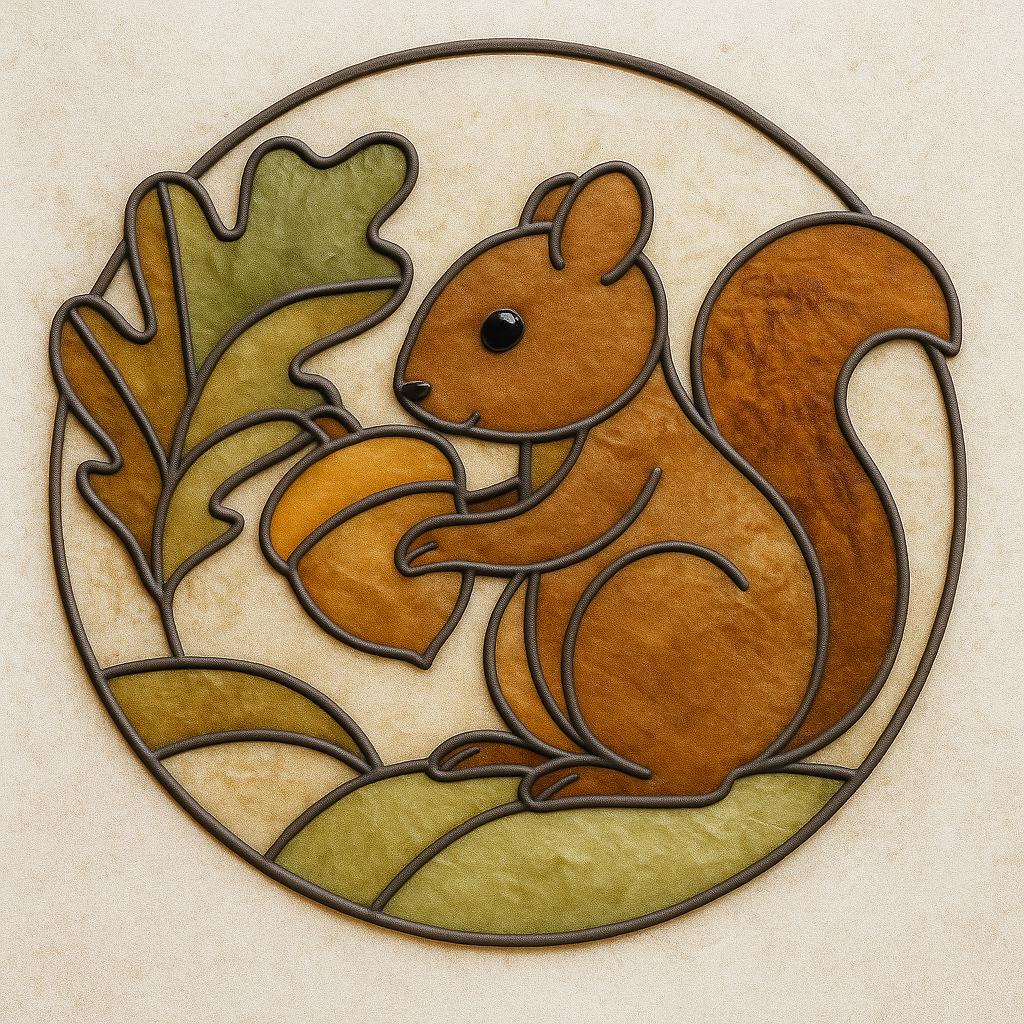 Squirrel & Acorn Round Stained Glass Pattern – Digital PDF Download