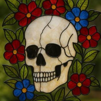 Skull with Flowers Stained Glass Pattern PDF – Floral Gothic Panel Template | Digital Download for DIY Glass Art