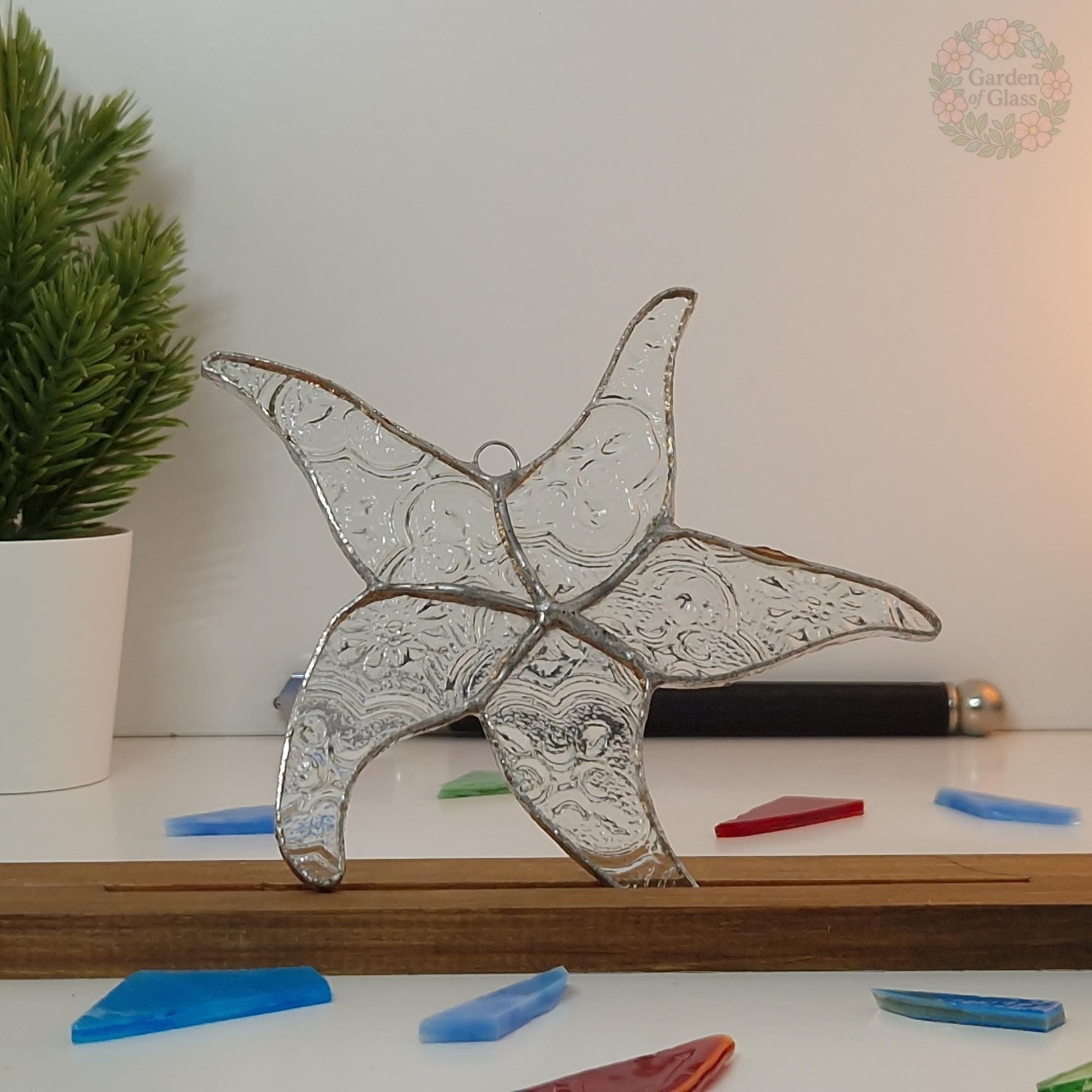 Handcrafted Stained Glass Starfish Suncatcher | Garden of Glass | Ocean-Inspired Window Decoration