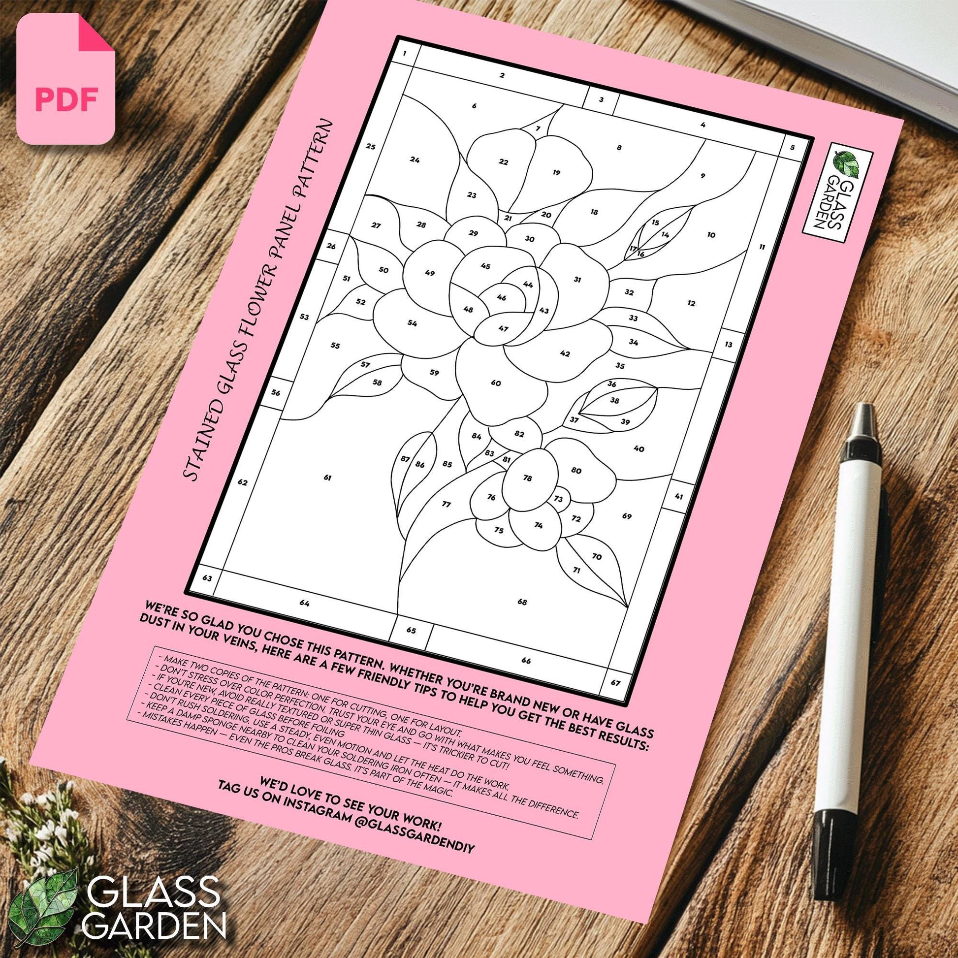 Floral Stained Glass Panel Pattern PDF – Elegant Floral Window Hanging Design, Large Botanical Suncatcher Template, Digital Download
