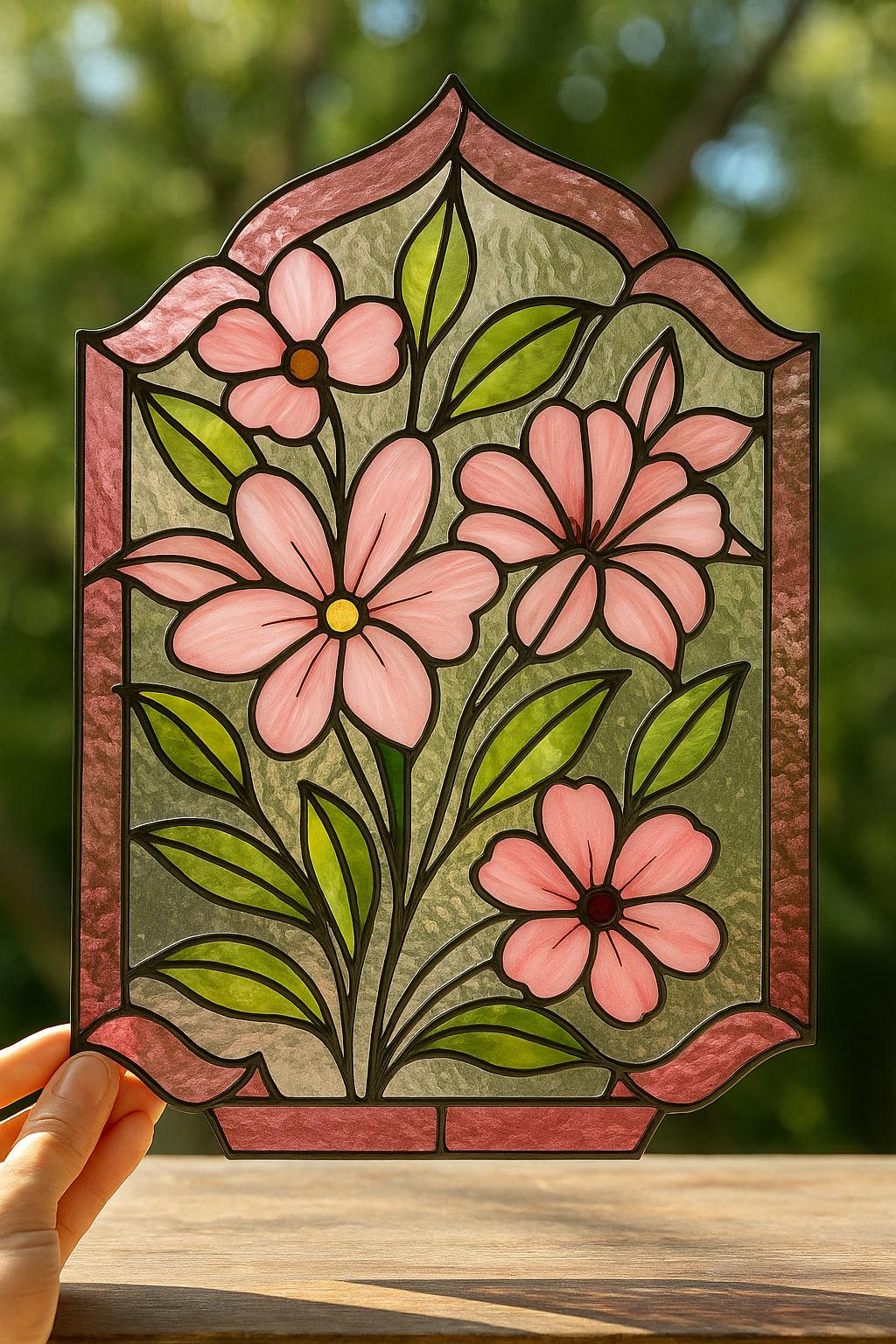 Elegant Floral Arch Stained Glass Pattern - Digital PDF Panel Design for DIY Project