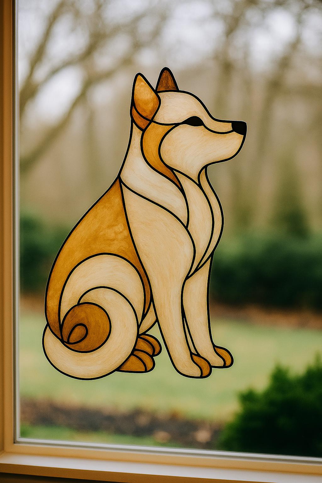 Shiba Inu Dog Stained Glass Pattern – Sitting Dog Design (PDF Digital Download)