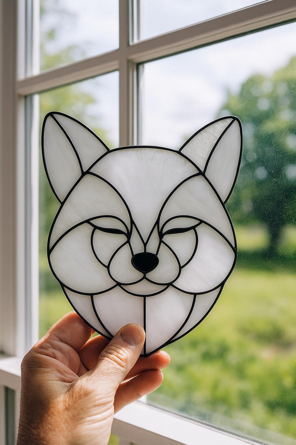 White Fox Stained Glass Pattern PDF – Arctic Fox Face Suncatcher Template, Minimalist Cute Animal Glass Art Design, Digital Download