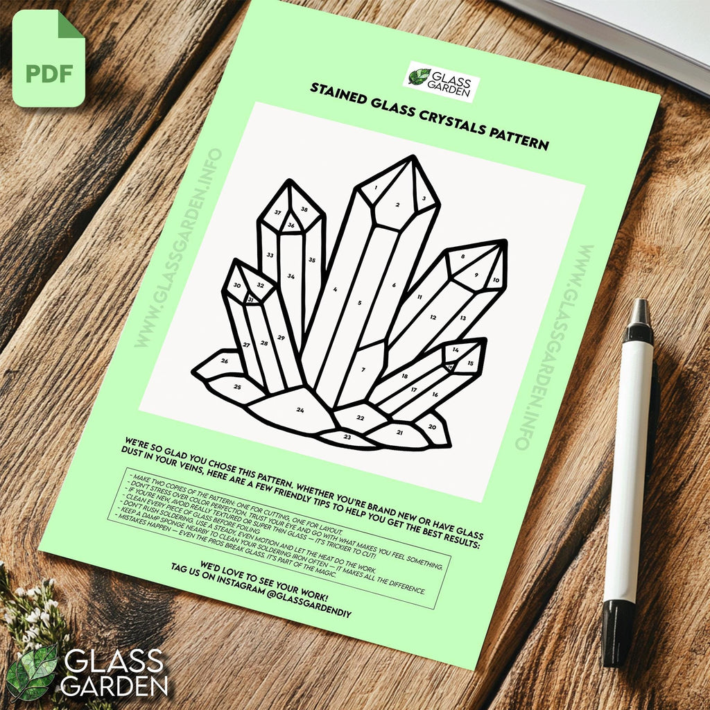 Crystal Cluster Stained Glass Pattern PDF – Amethyst Geode-Inspired Suncatcher | Digital Download for DIY Glass Art