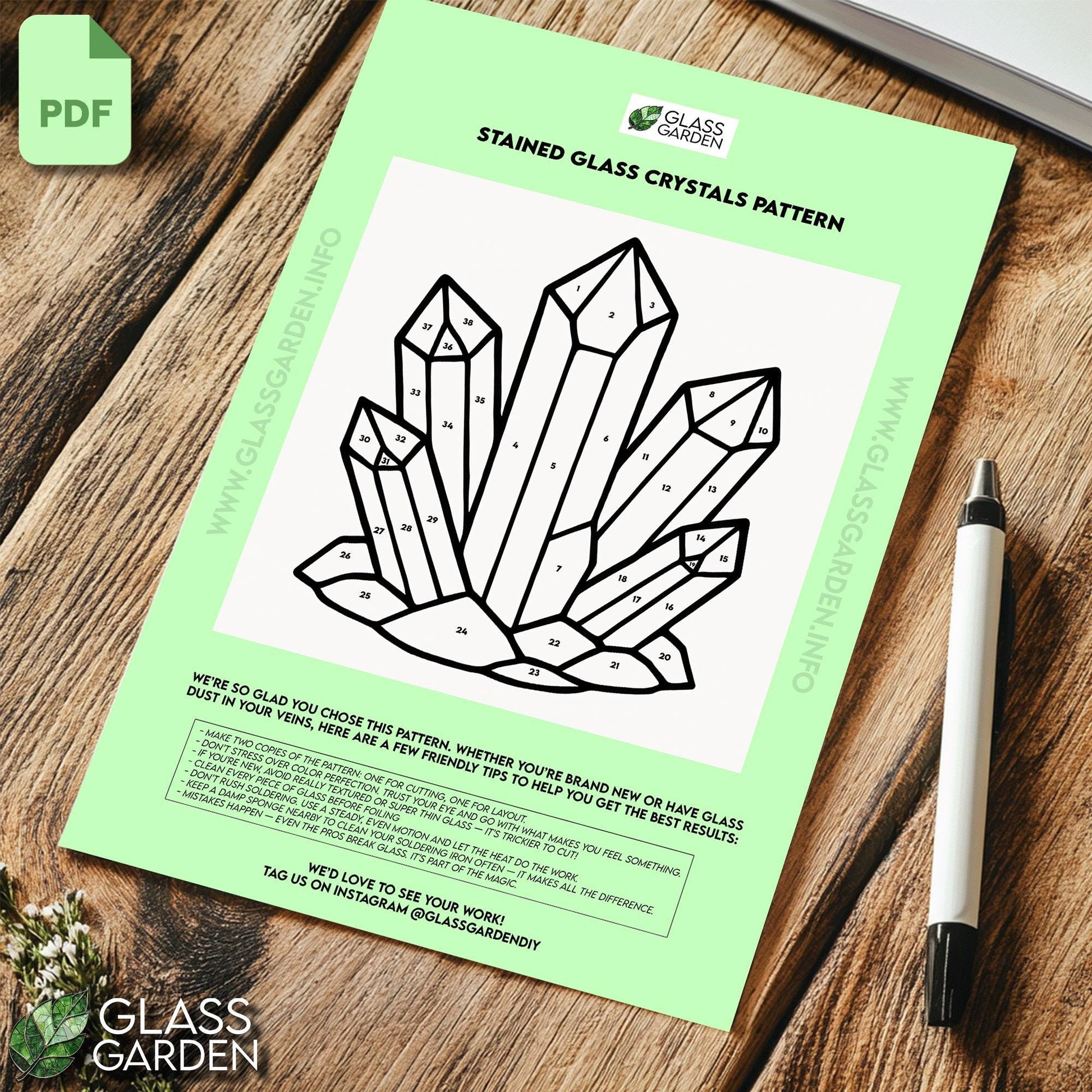 Crystal Cluster Stained Glass Pattern PDF – Amethyst Geode-Inspired Suncatcher | Digital Download for DIY Glass Art