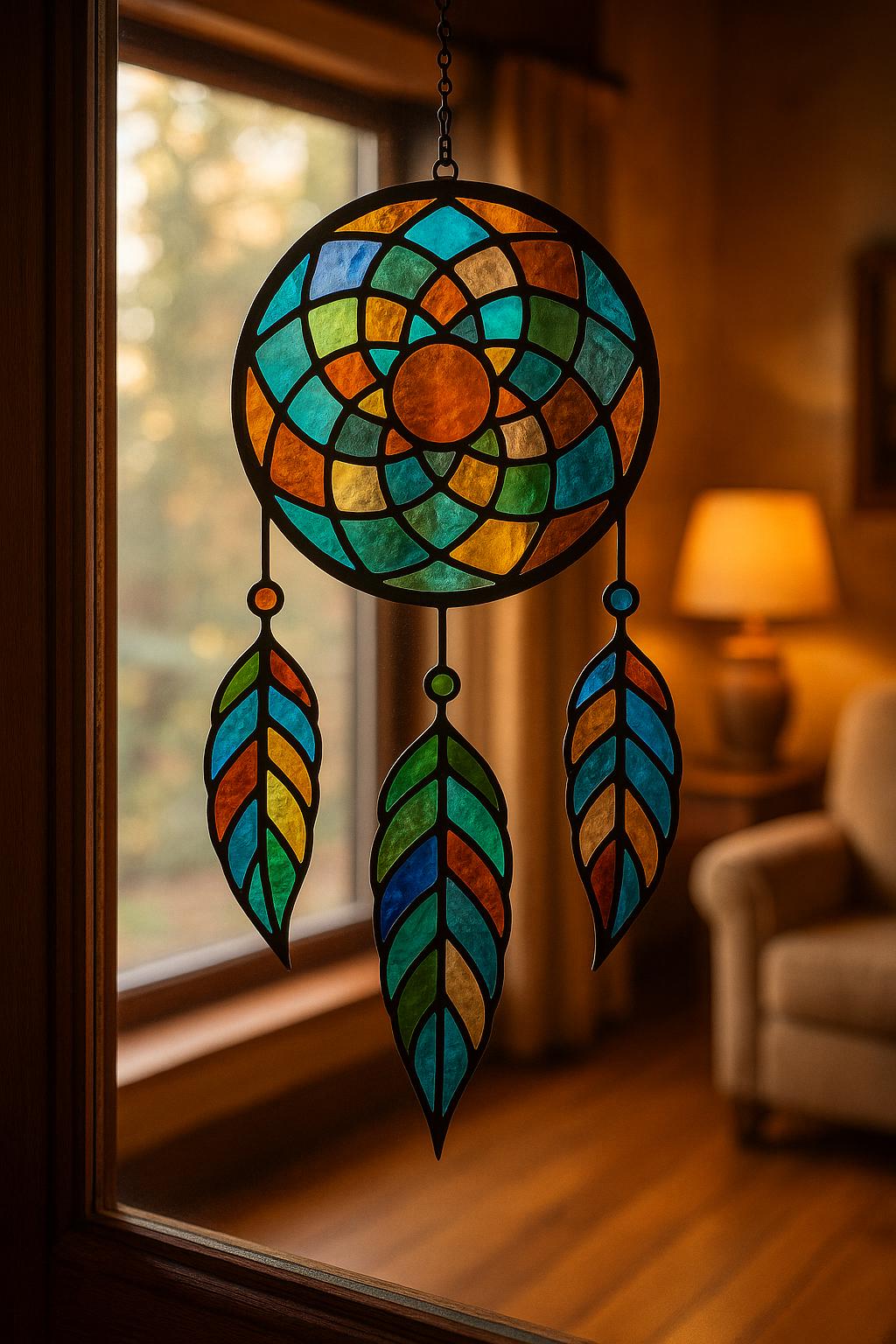 Dreamcatcher Stained Glass Pattern PDF – Boho Feather Panel Template | Digital Download for DIY Window Art