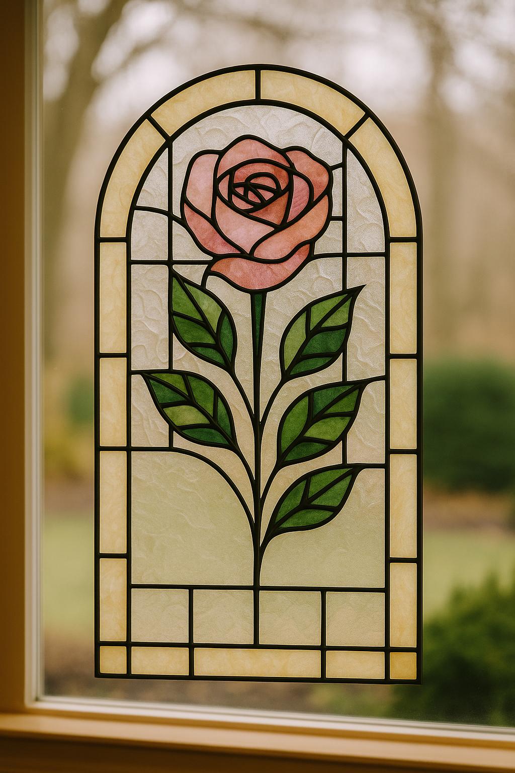Rose Window Panel Stained Glass Pattern – Classic Floral Arch Design (PDF Template)