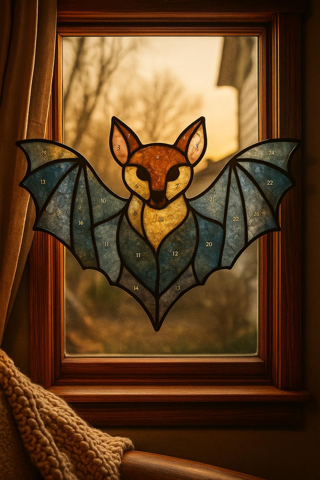 Bat with Open Wings – Stained Glass Pattern for Halloween or Nature Decor (Digital PDF)