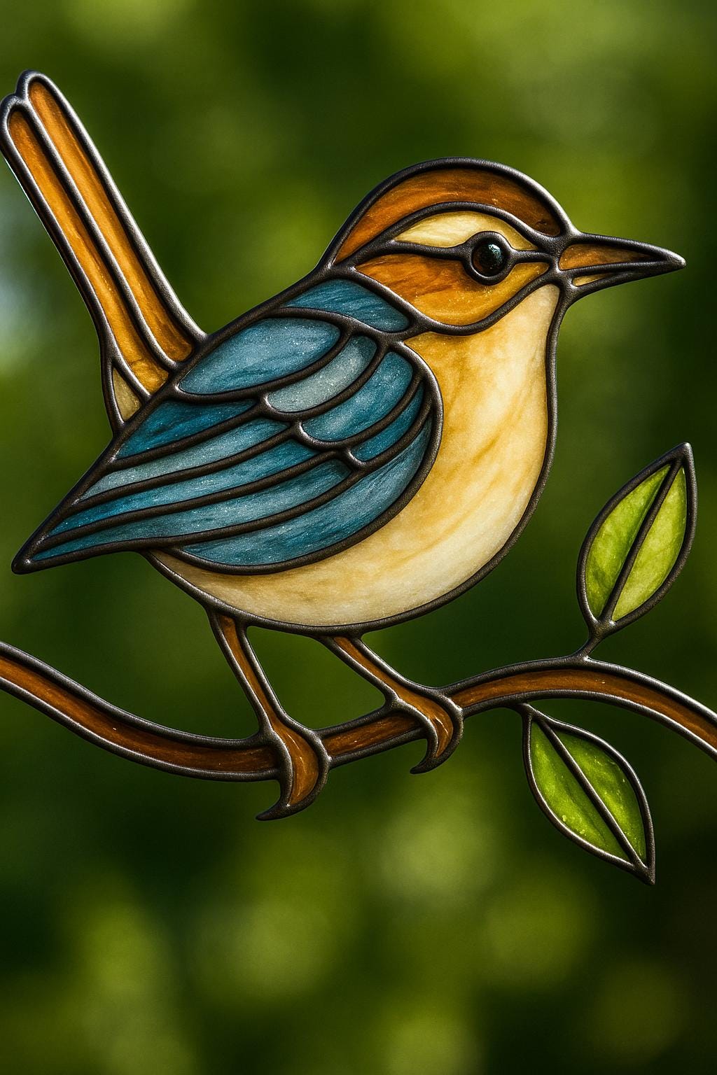Songbird Stained Glass Pattern PDF – Perched Bird on Branch Template | Digital Download for DIY Window Art