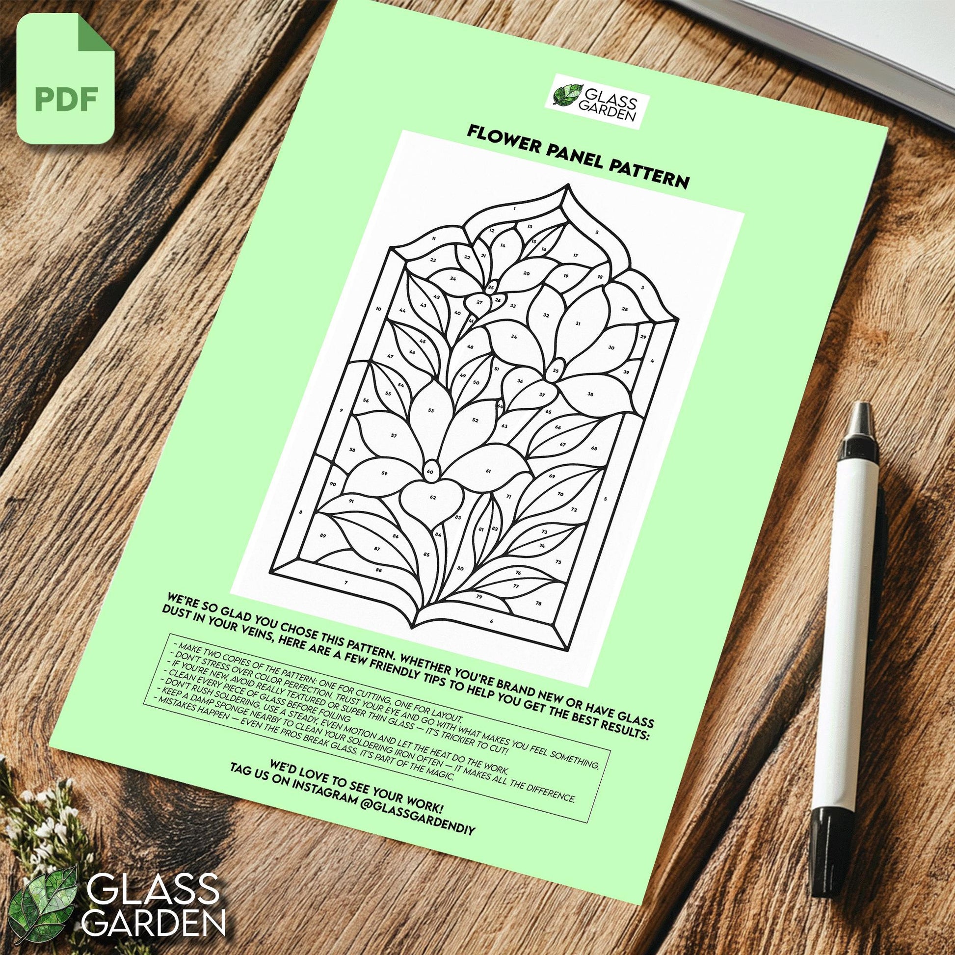 Yellow Magnolia Floral Stained Glass Pattern - Digital Panel Design PDF for Window or Wall Art