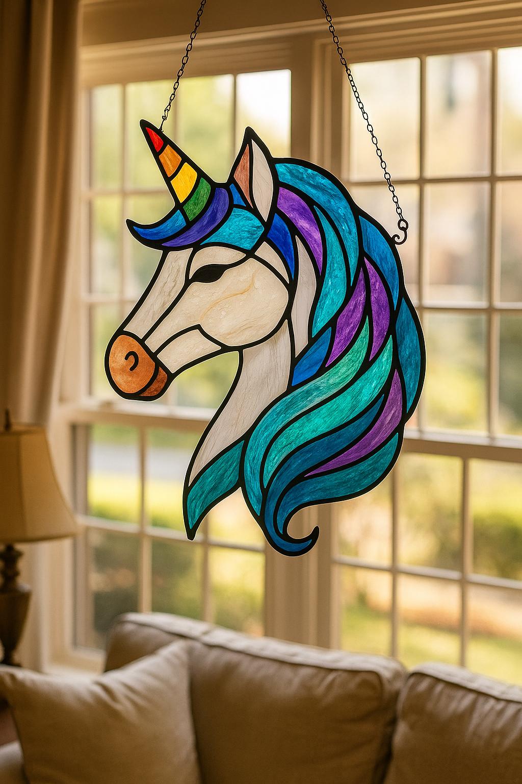 Unicorn Stained Glass Pattern PDF – Printable Fantasy Suncatcher Template for DIY Glass Art