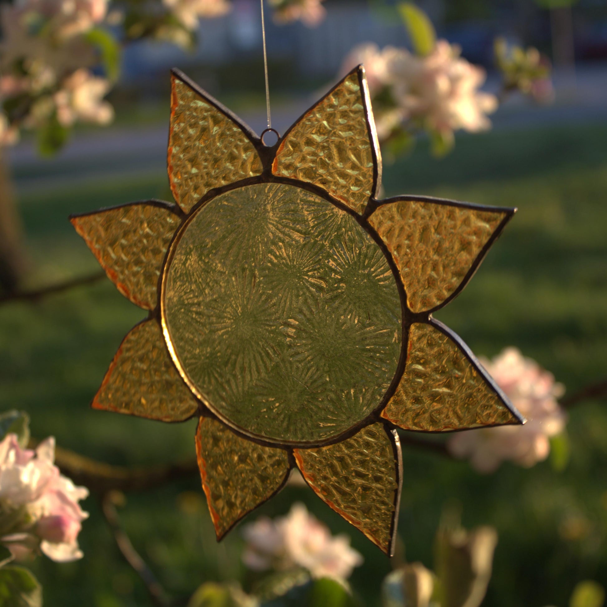 Stained Glass Sun Suncatcher – Handmade Yellow Glass Window Hanging, Sunlight Catcher, Unique Gift for Home or Her