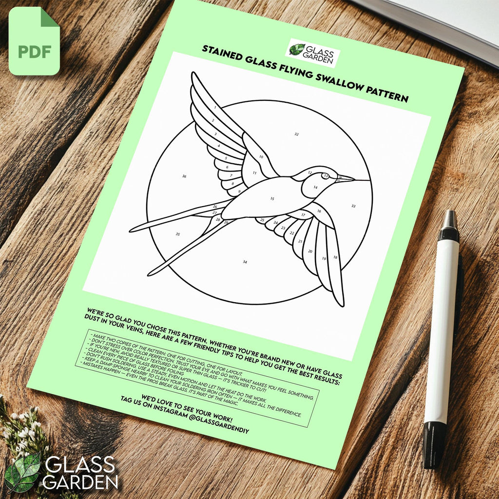 Flying Swallow Stained Glass Pattern – Elegant Bird Suncatcher Template (Digital Download)