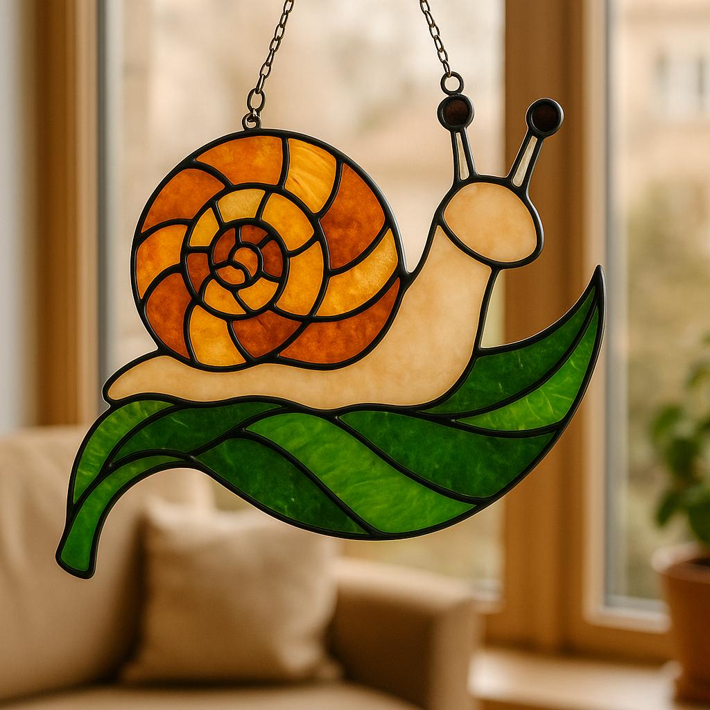 Snail on Leaf Stained Glass Pattern – Digital Download