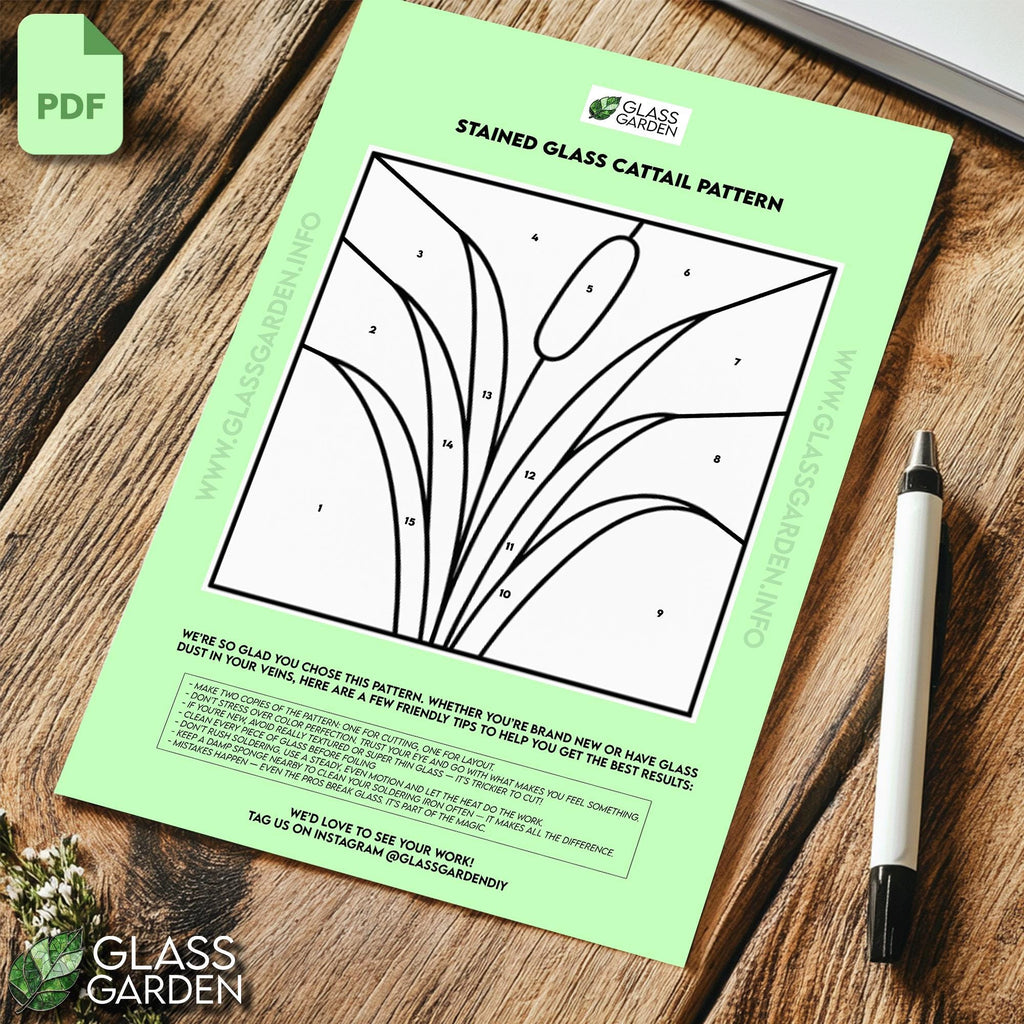 Cattail Stained Glass Pattern PDF – Minimalist Marsh Grass Window Panel | Digital Download for DIY Nature-Inspired Suncatcher