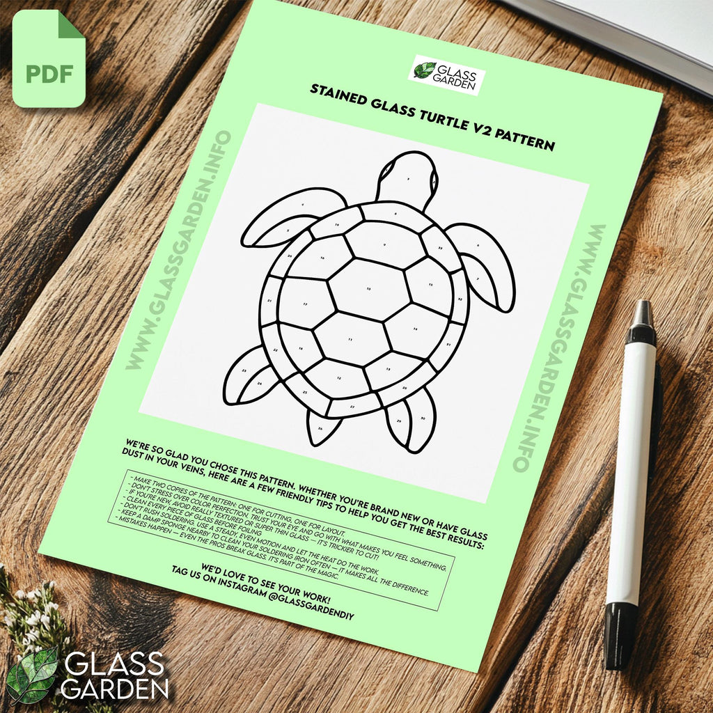 Sea Turtle Stained Glass Pattern – Easy Ocean Animal PDF Template