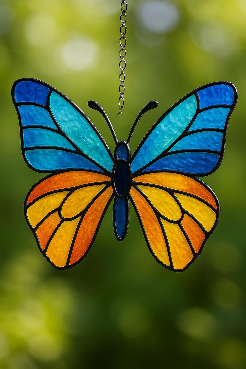 Blue and Orange Butterfly Stained Glass Pattern PDF – Colorful Suncatcher Design | Digital Download for DIY Glass Art