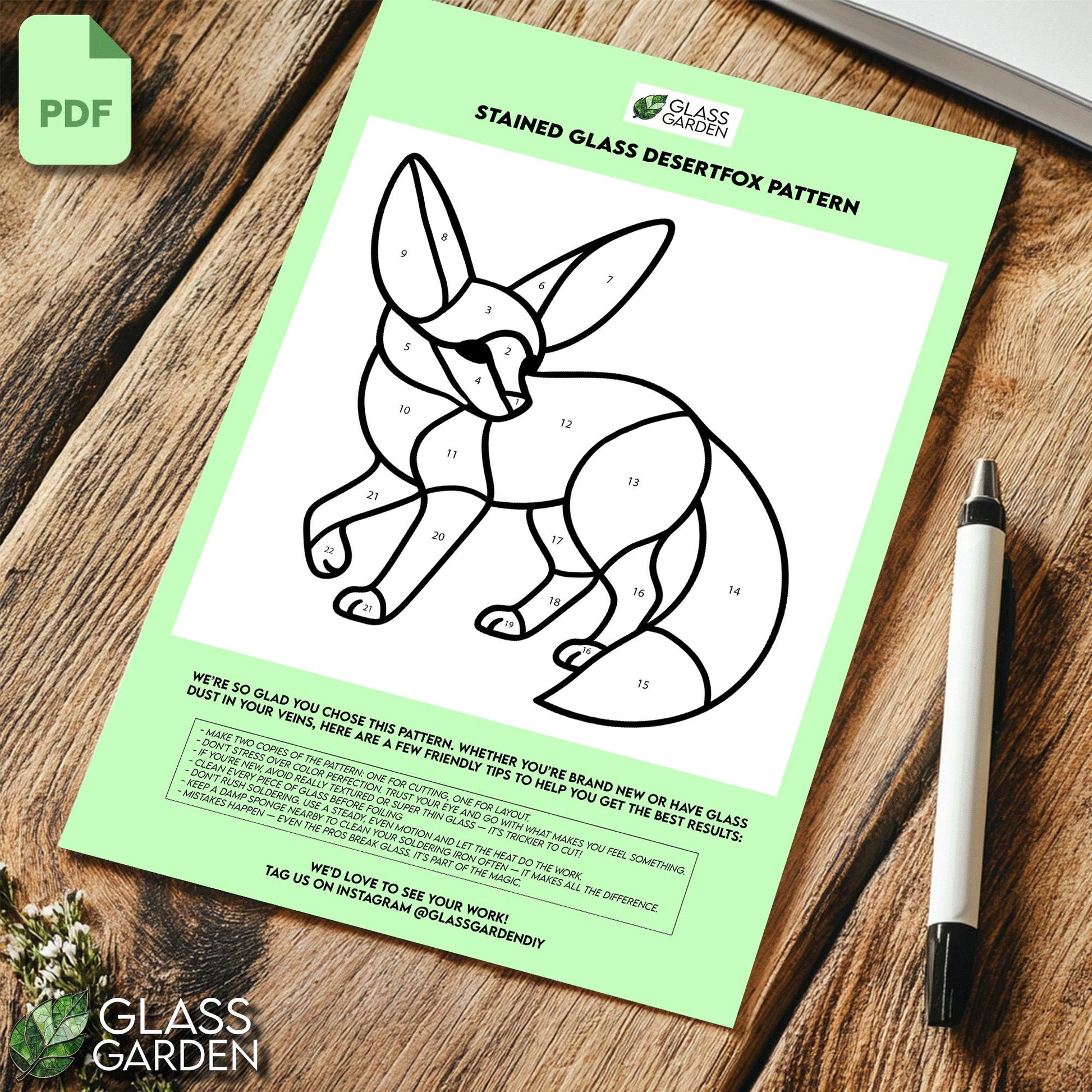 Desert Fox Stained Glass Pattern – Fennec Fox Suncatcher Template (Digital Download)