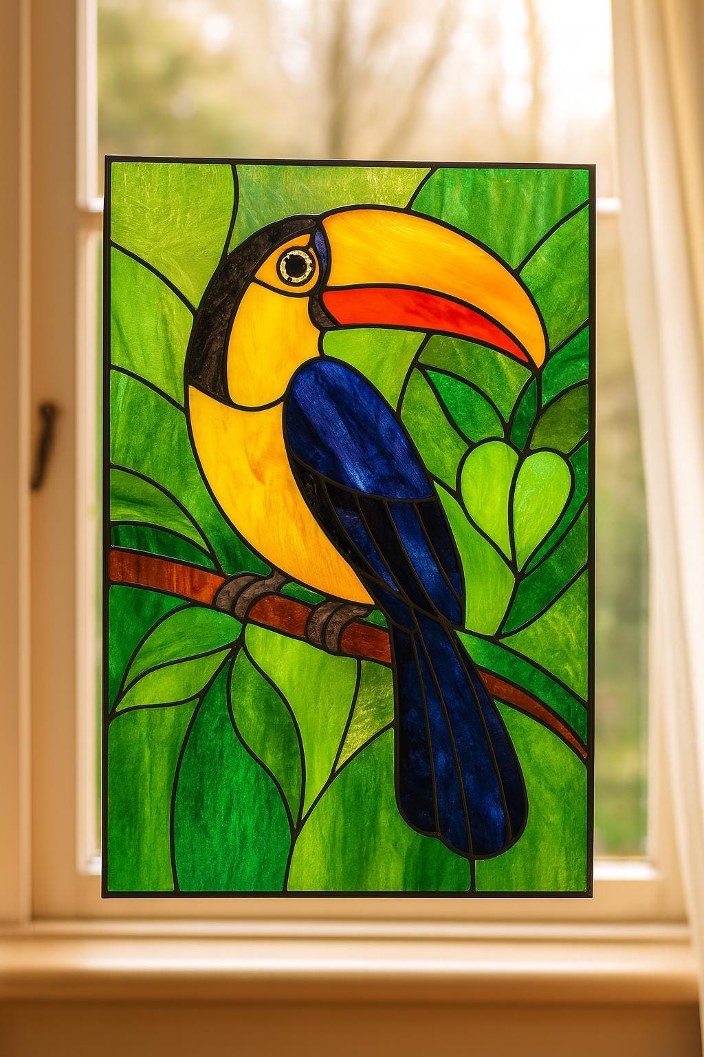 Toucan Stained Glass Pattern – Vibrant Jungle Bird Design (PDF Digital Download)