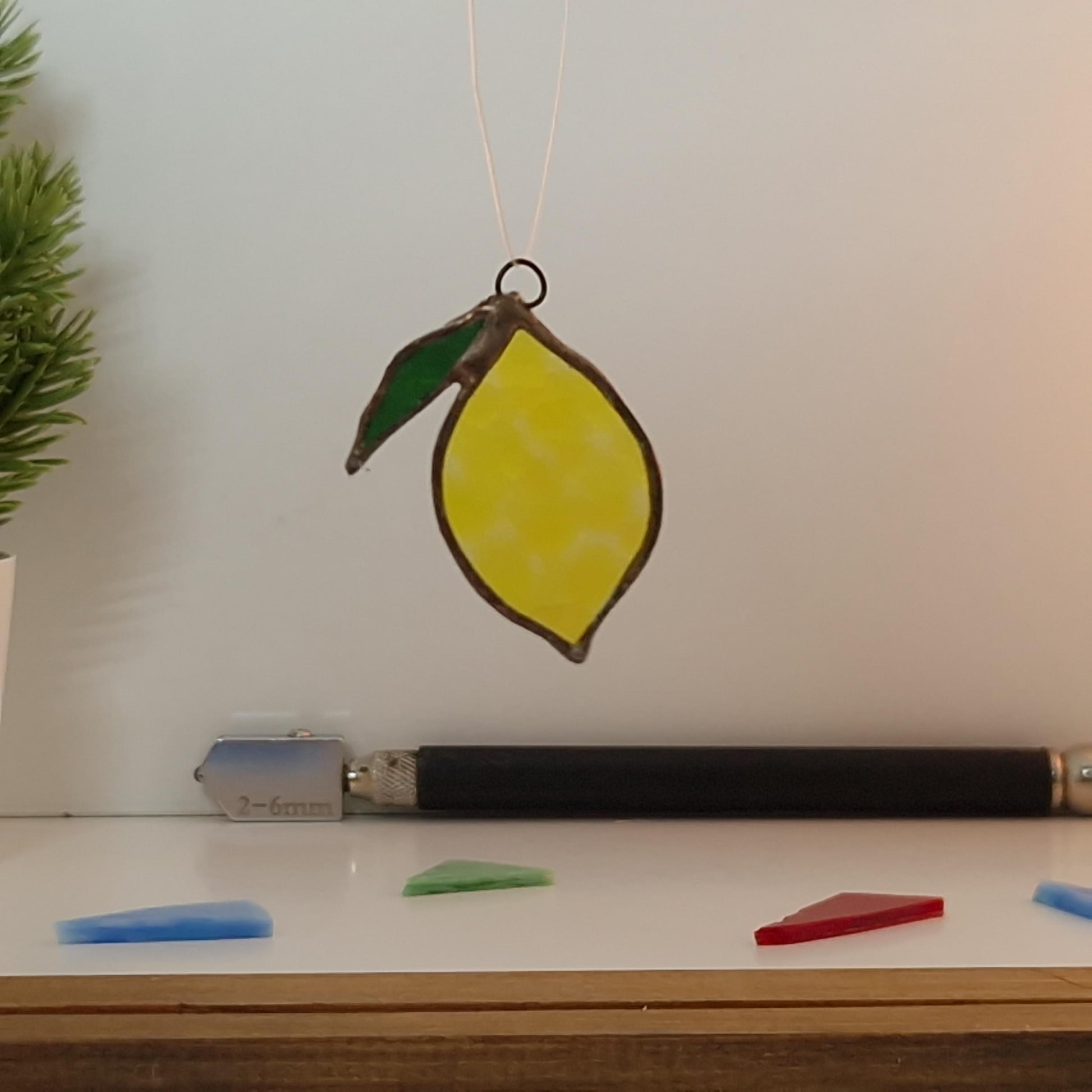 Handcrafted Stained Glass Lemon Suncatcher | Fresh Fruit Window Decor | Garden of Glass