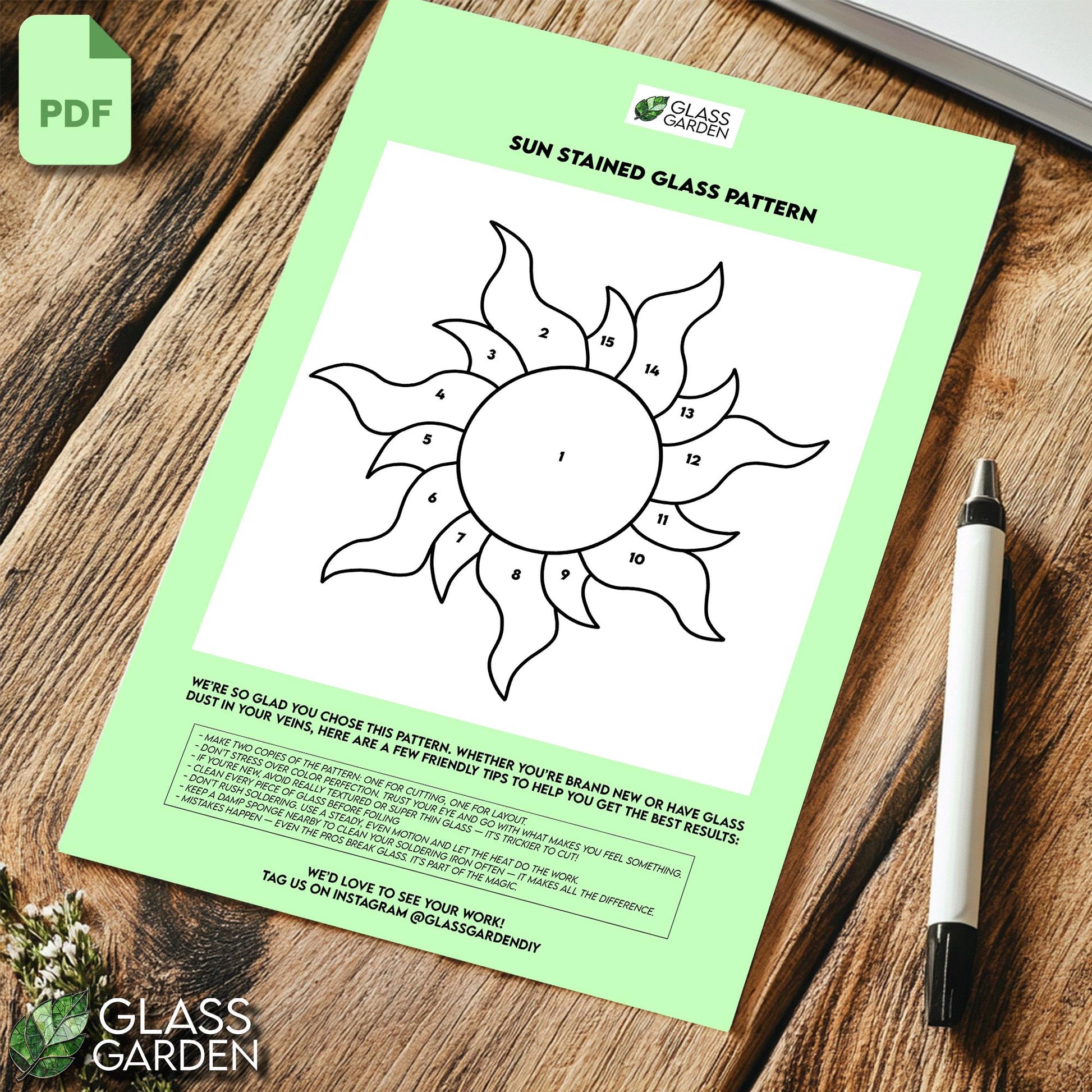 Sun Stained Glass Pattern PDF – Panel Template | Digital Download for DIY Glass Art