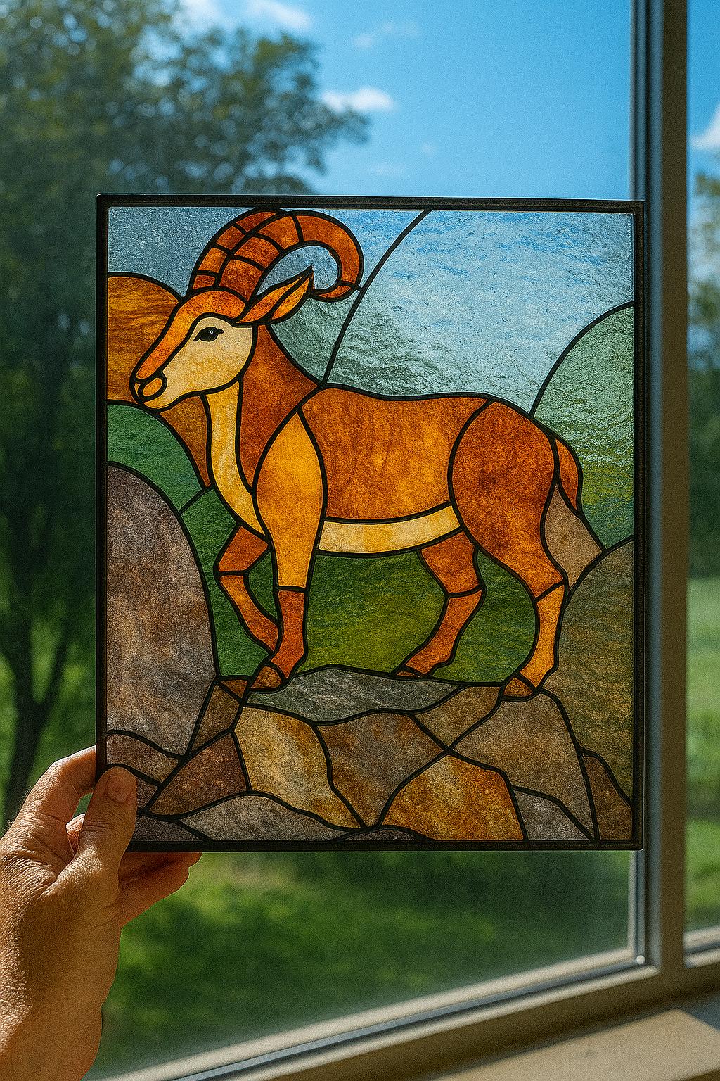 Mountain Ibex Stained Glass Pattern – PDF Template for Suncatcher or Panel, DIY Goat Stained Glass Art, Digital Download