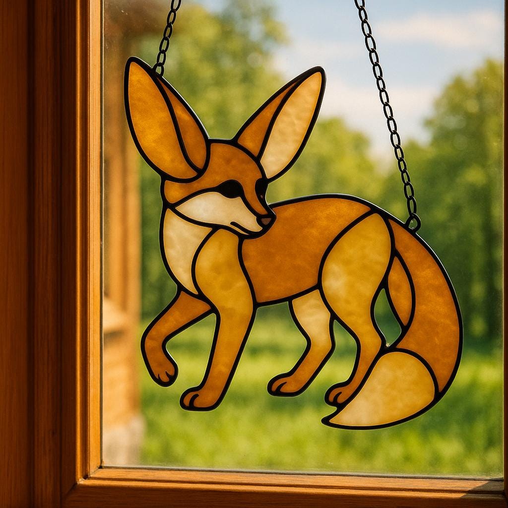 Desert Fox Stained Glass Pattern – Fennec Fox Suncatcher Template (Digital Download)