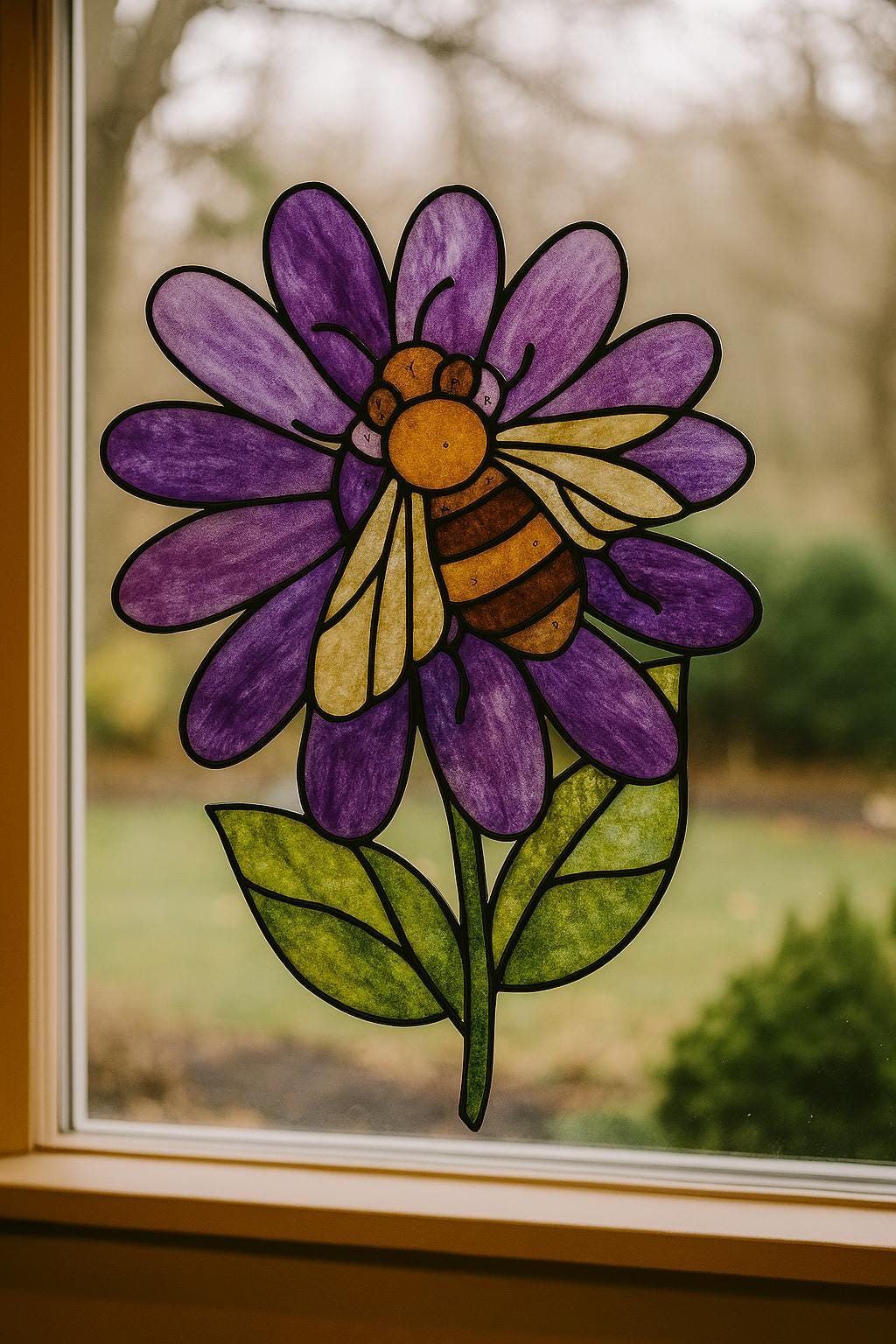 Bee & Flower Stained Glass Pattern – Bright Spring Window Art (PDF Digital Download)