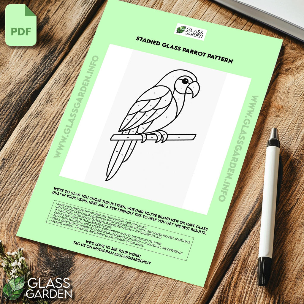 Parrot Stained Glass Pattern – Tropical Bird Suncatcher (PDF Digital Download)