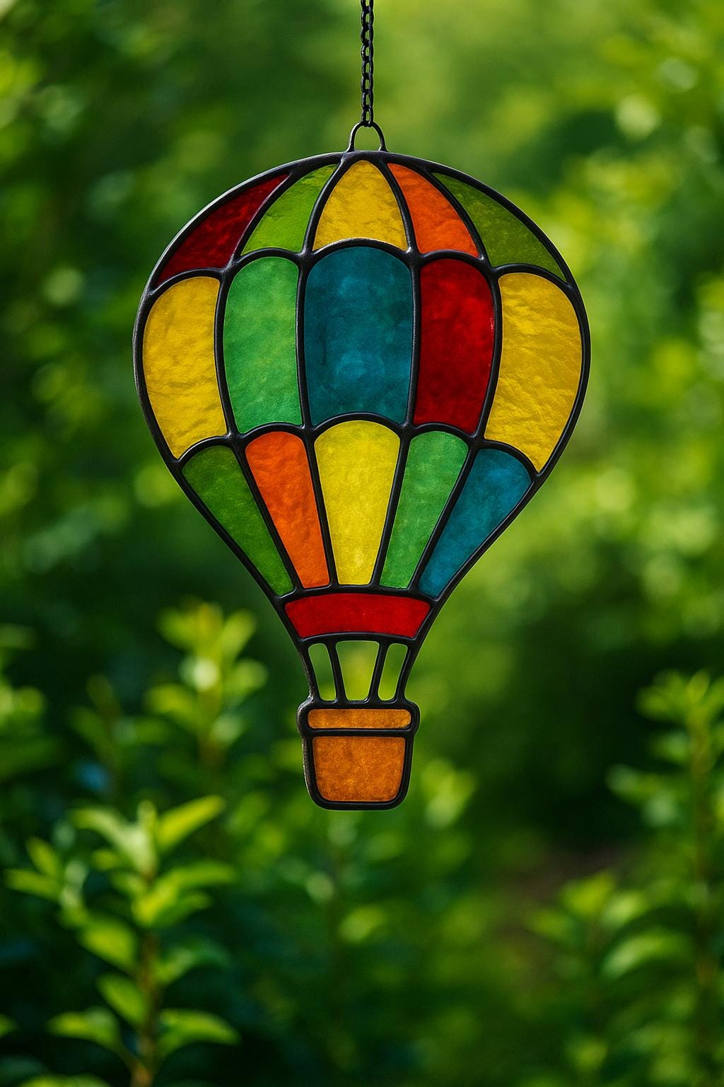 Hot Air Balloon Stained Glass Pattern PDF – Rainbow Sky Suncatcher Template | Digital Download for DIY Window Art