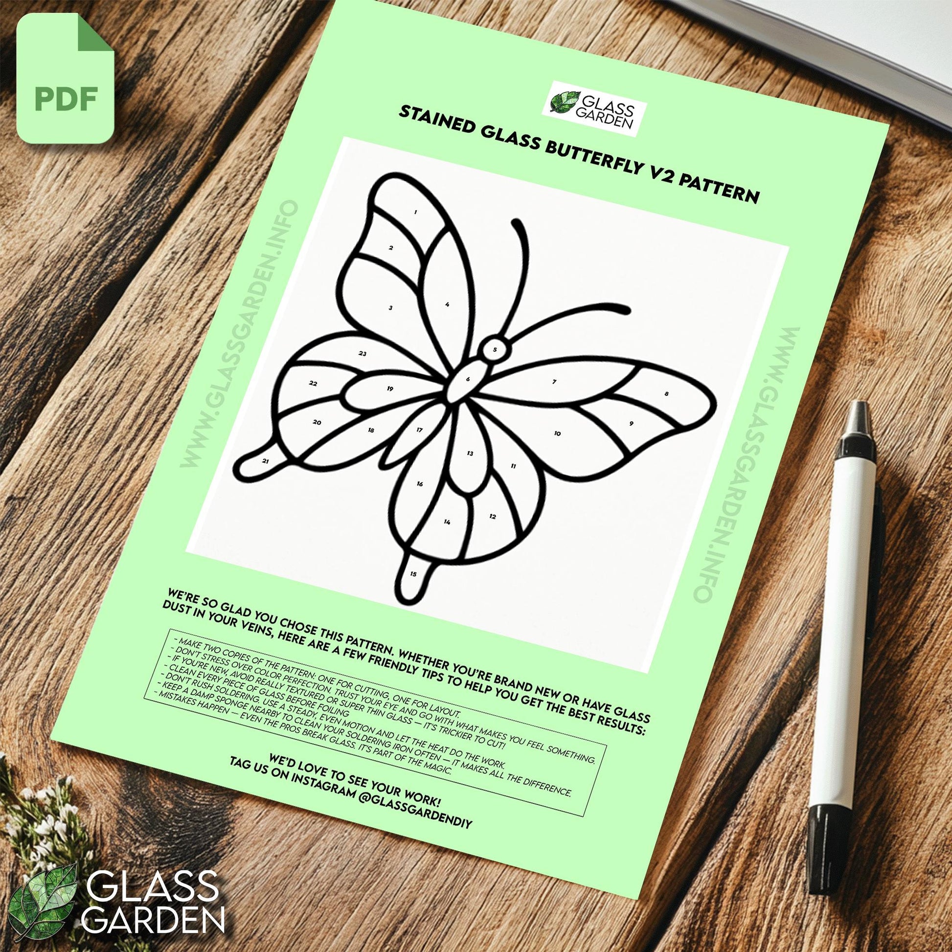 Butterfly Stained Glass Pattern PDF – Colorful Suncatcher Wings Template | Digital Download for DIY Glass Art