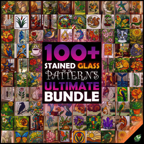 100+ Stained Glass Patterns Mega Bundle | PDF Digital Download | Suncatcher, Panel, Animal, Floral, Nature, Cat, Bird, Sea Life