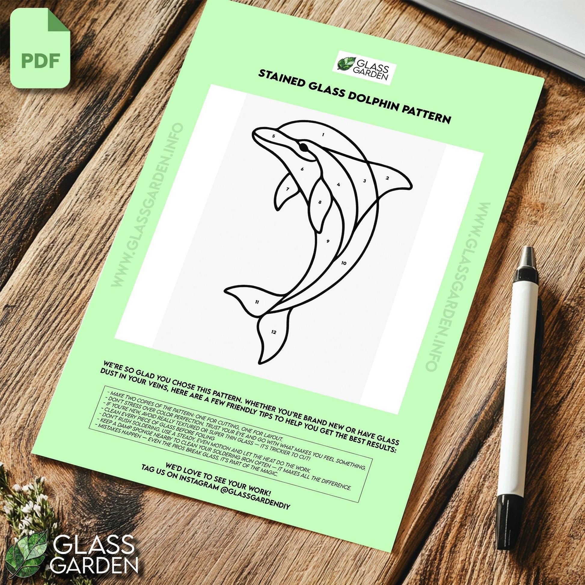 Dolphin Stained Glass Pattern PDF – Jumping Ocean Animal Design | Digital Download for Coastal DIY Art