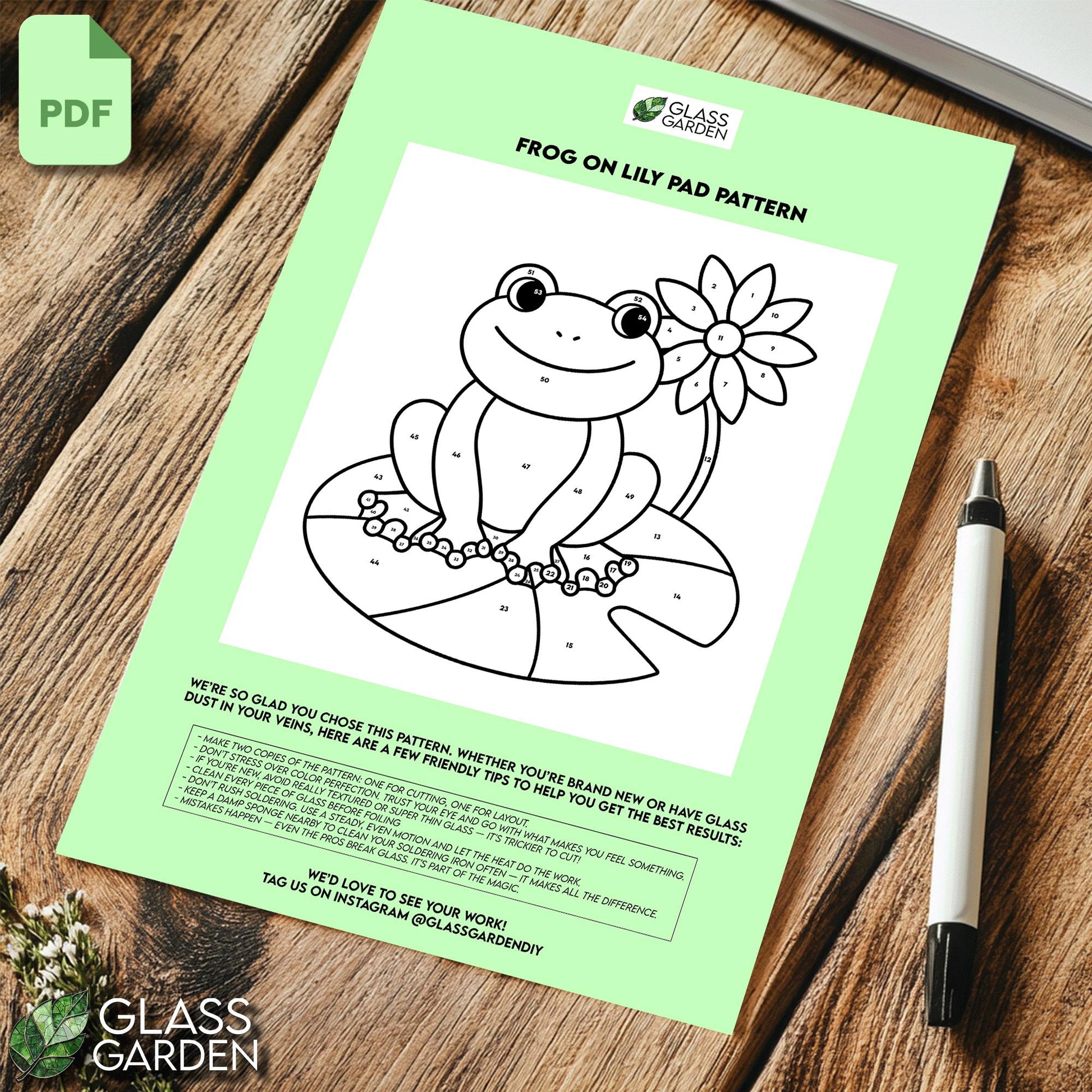 Smiling Frog Stained Glass Pattern - PDF Digital Download for Lily Pad & Flower Suncatcher