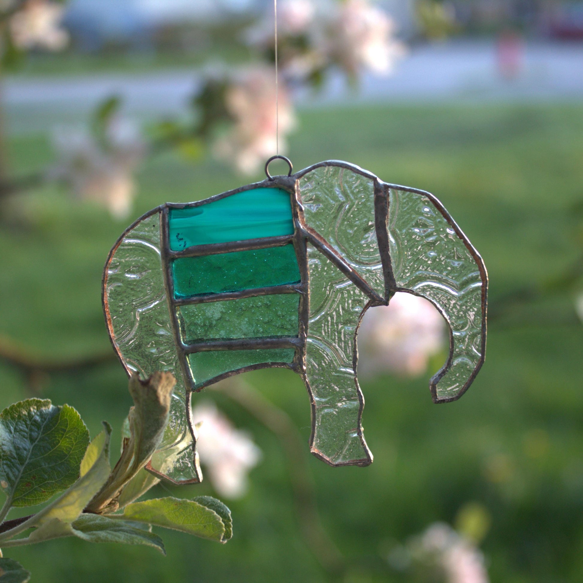 Handcrafted Stained Glass Elephant Suncatcher | Garden of Glass | Nature-Inspired Window Decoration