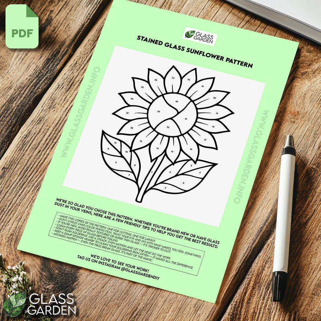 Sunflower Stained Glass Pattern PDF – Tall Summer Floral Suncatcher Design | Digital Download for DIY Window Art