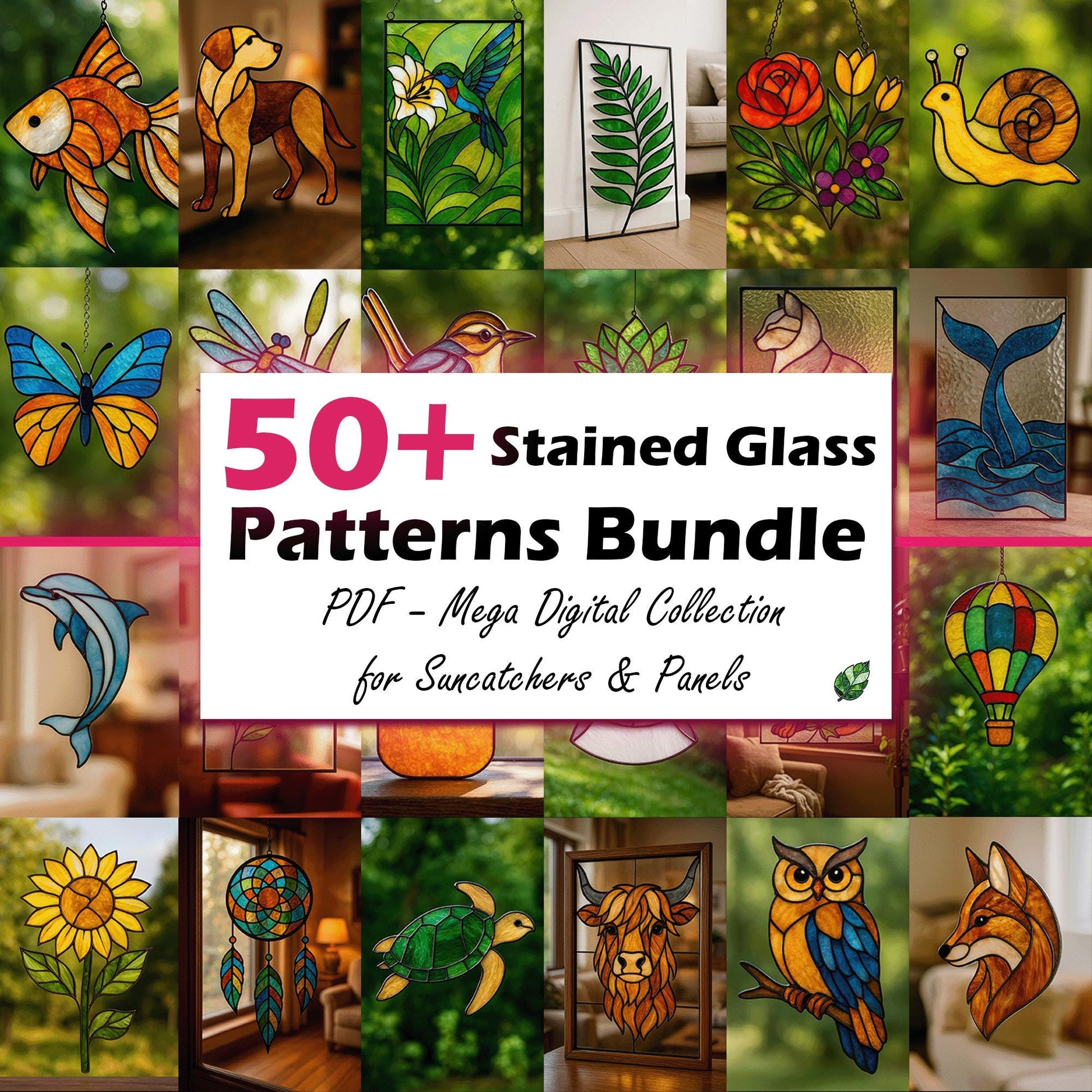 50+ Stained Glass Patterns Bundle – Digital PDF Collection for Suncatchers & Panels | Instant Download