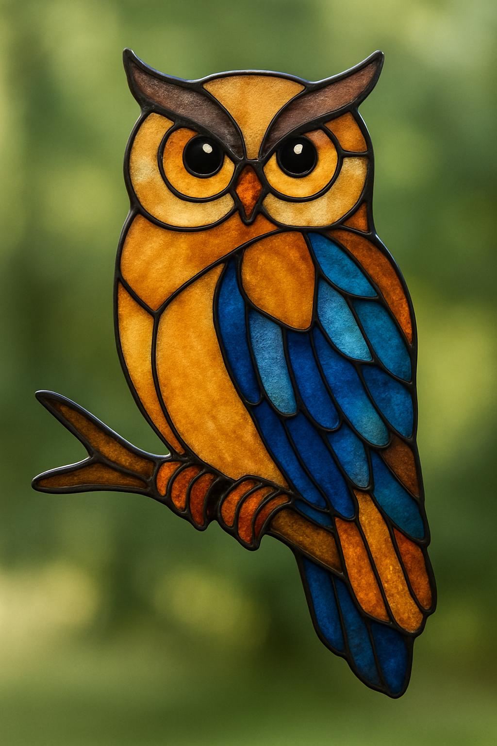 Owl Stained Glass Pattern PDF – Whimsical Woodland Bird Panel Design | Digital Download for DIY Window Art