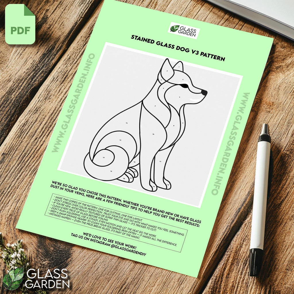 Shiba Inu Dog Stained Glass Pattern – Sitting Dog Design (PDF Digital Download)