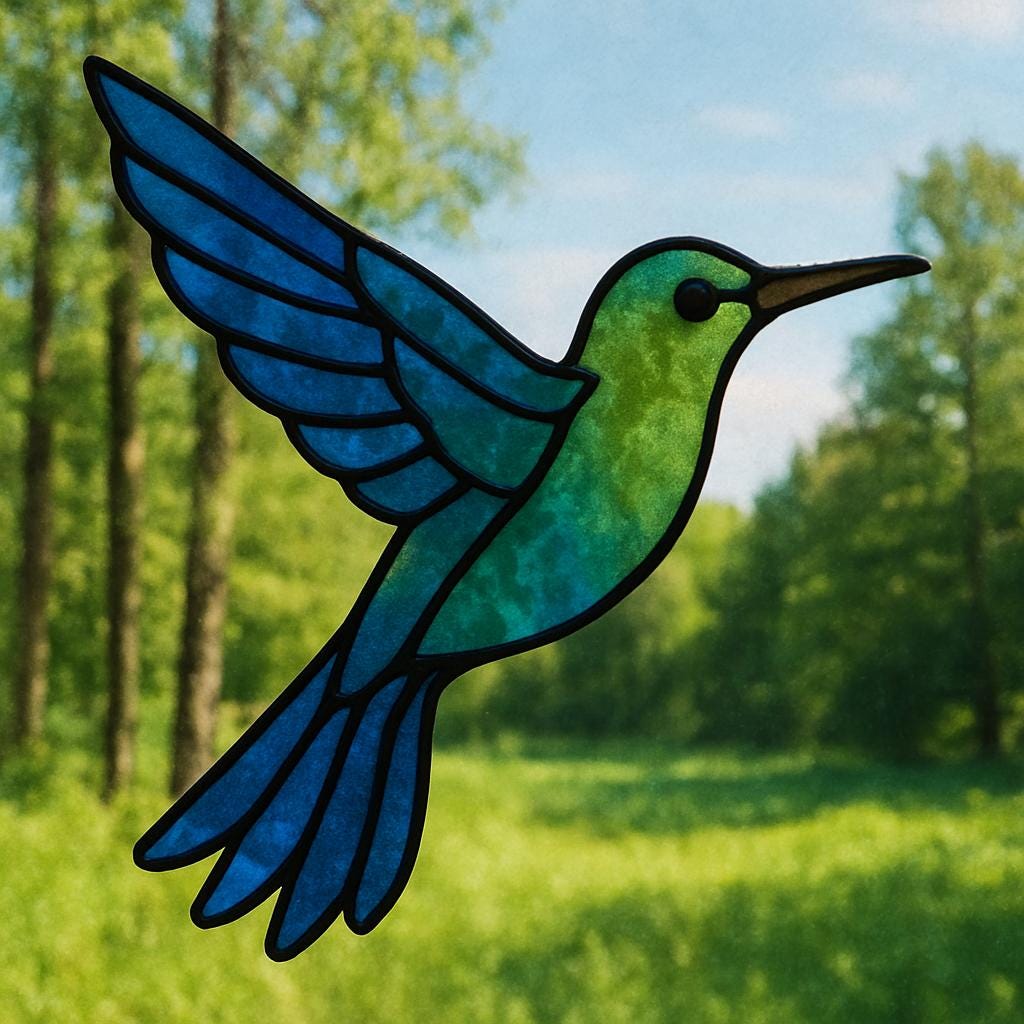 Hummingbird Stained Glass Pattern – Elegant Bird Suncatcher Template, Easy Digital PDF for Window Art or Gifts