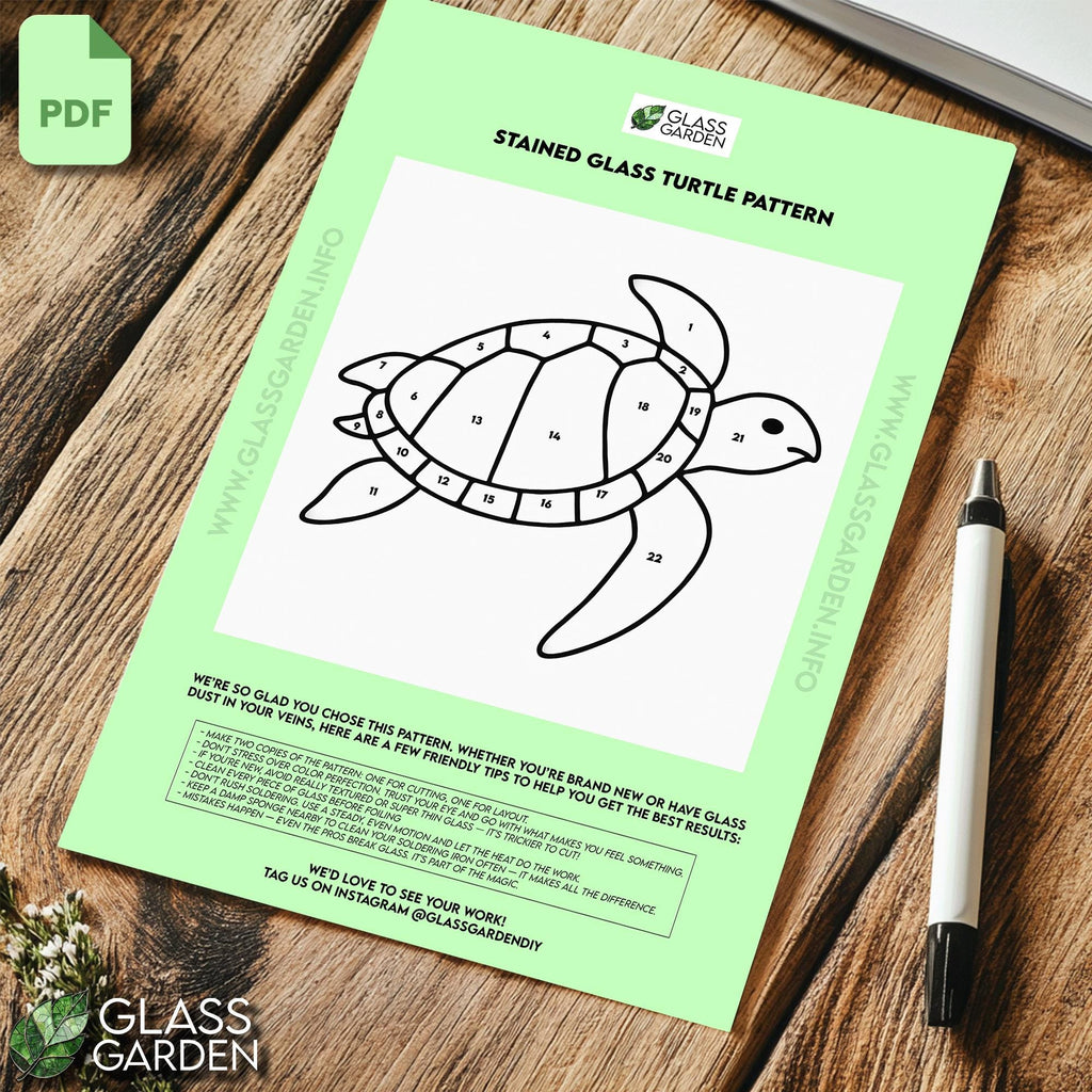 Sea Turtle Stained Glass Pattern PDF – Ocean Marine Suncatcher Template | Digital Download for DIY Glass Art