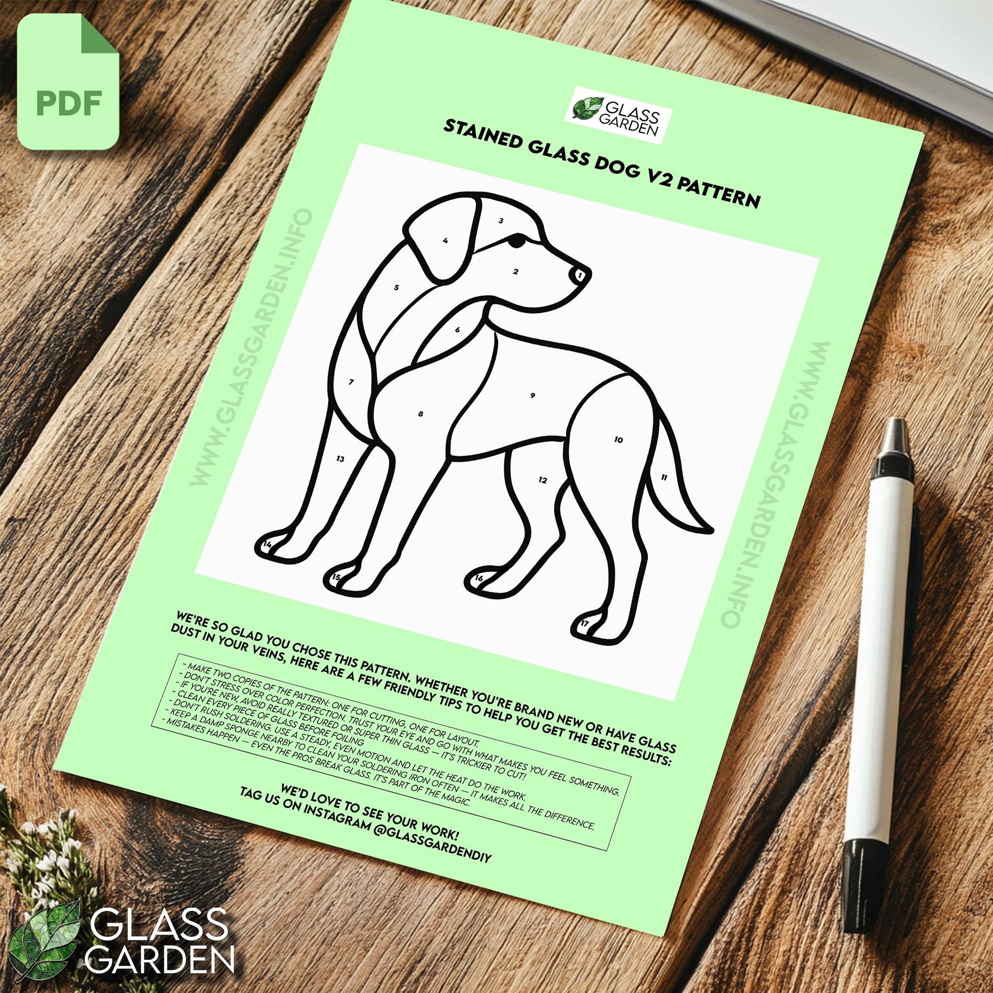 Dog Stained Glass Pattern PDF – Loyal Companion Panel Template | Digital Download for Pet Lovers & DIY Glass Art