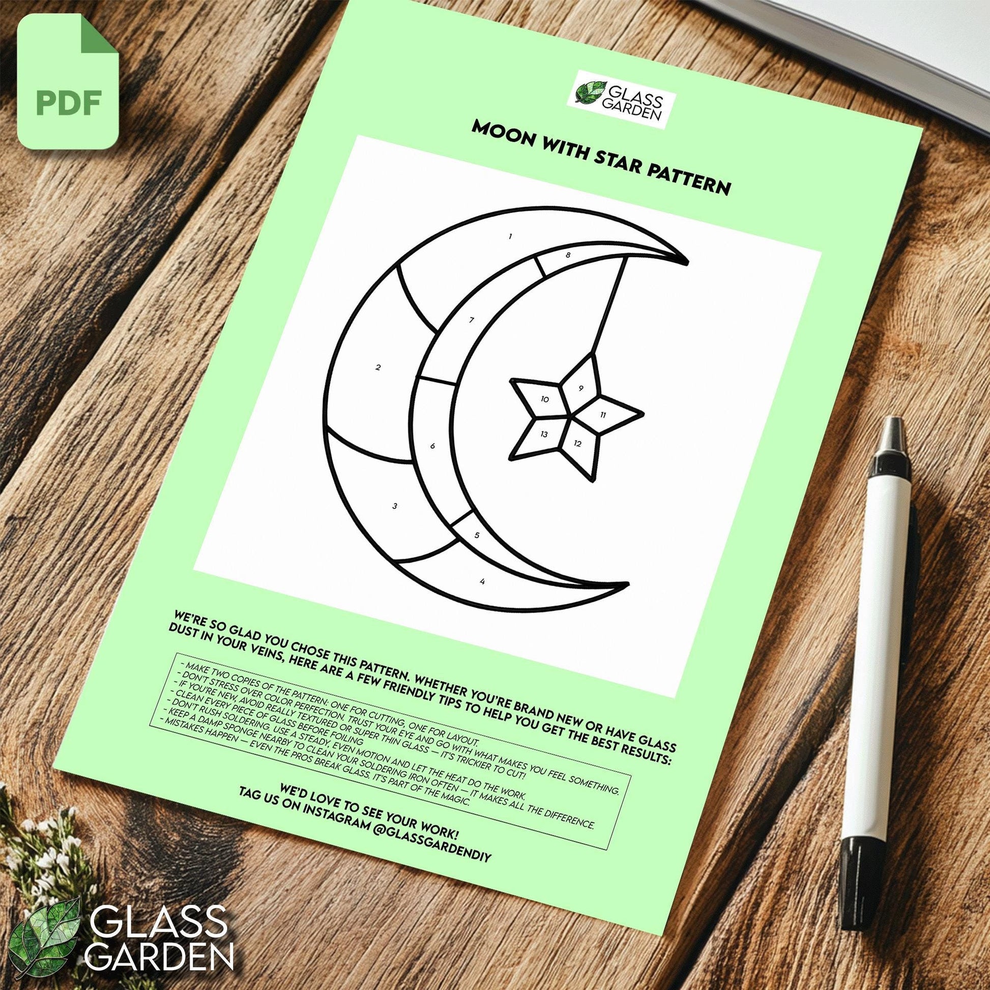 Moon and Star Stained Glass Pattern – Whimsical Celestial Window Art (Digital Download)