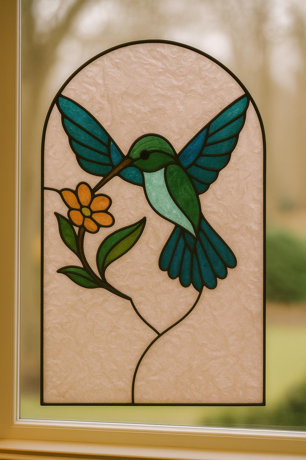 Hummingbird Stained Glass Pattern – Printable Floral PDF Template